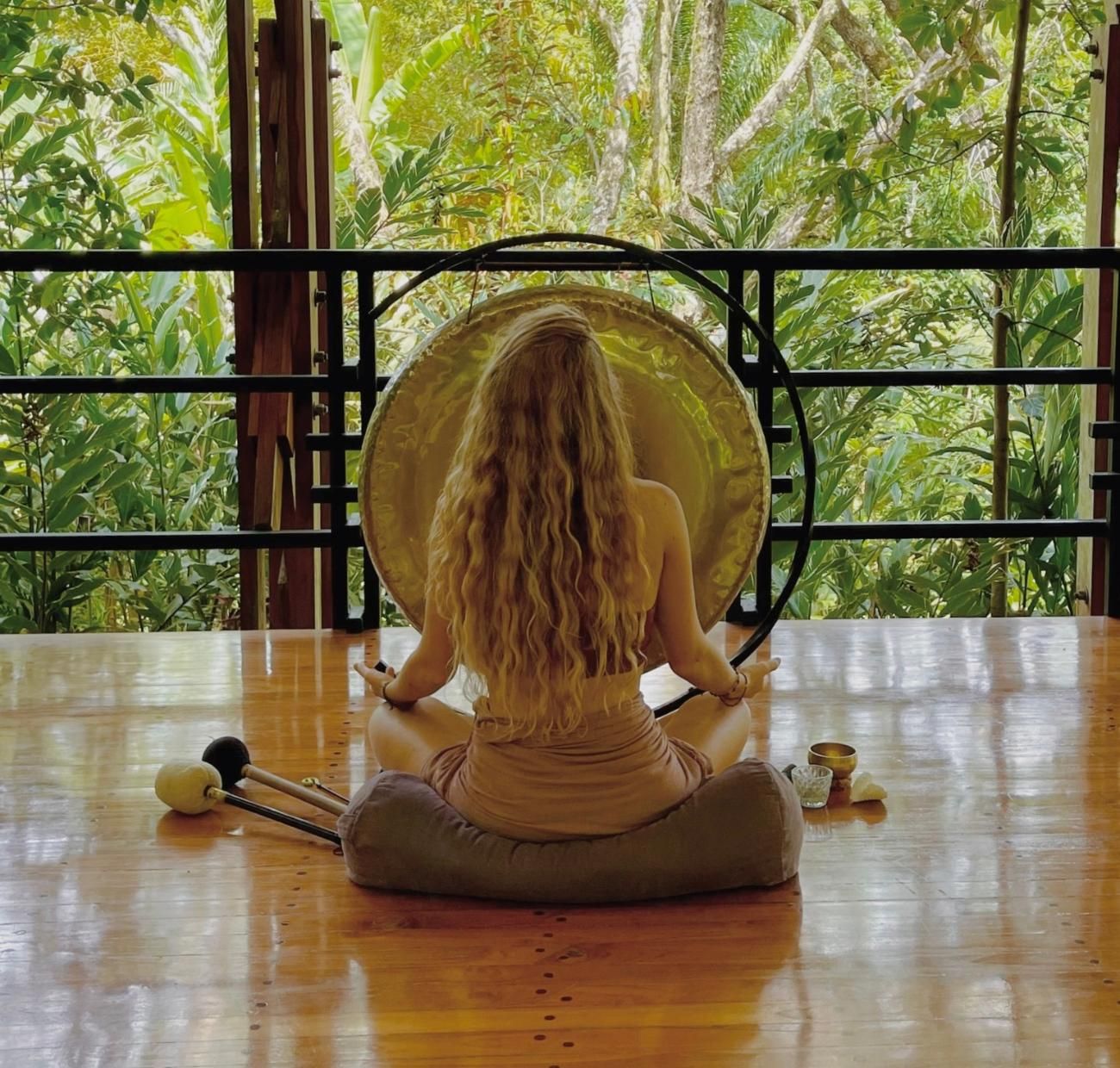 Sound healing gong bath session at The Sanctuary at Two Rivers Costa Rica