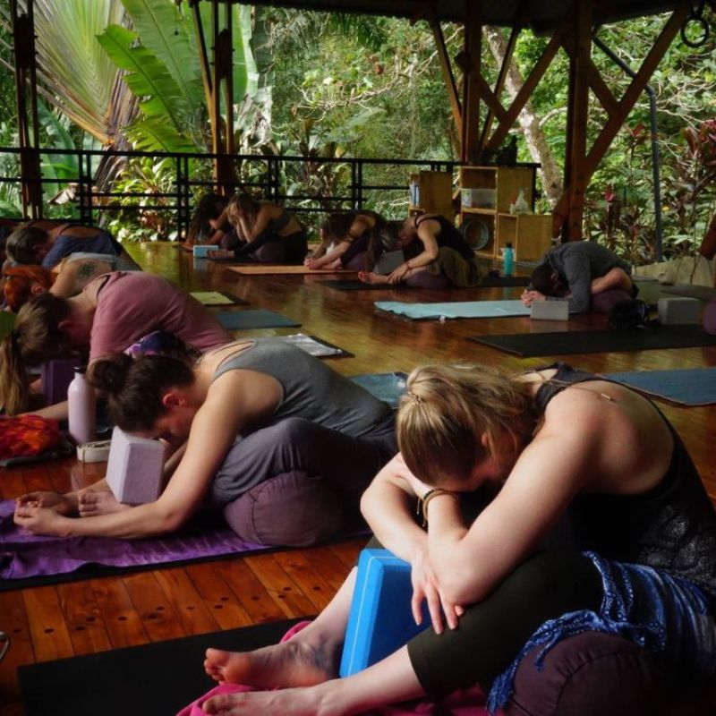 Morning yoga flow session at The Sanctuary yoga retreat in Costa Rica