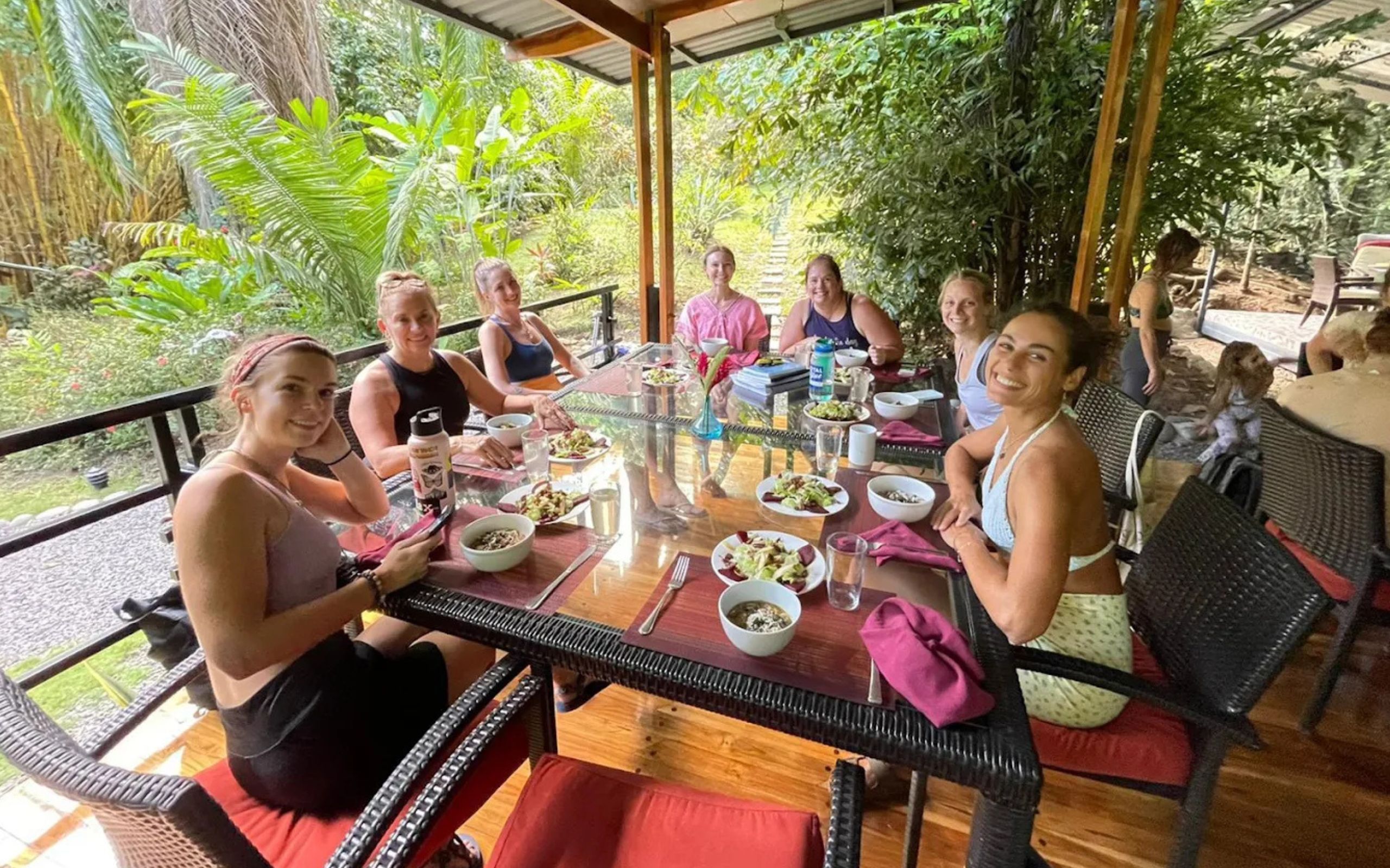 Communal dining in the jungle at The Sanctuary at Two Rivers Costa Rica retreat center