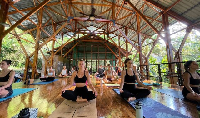 Yoga class in the shala at The Sanctuary Costa Rica